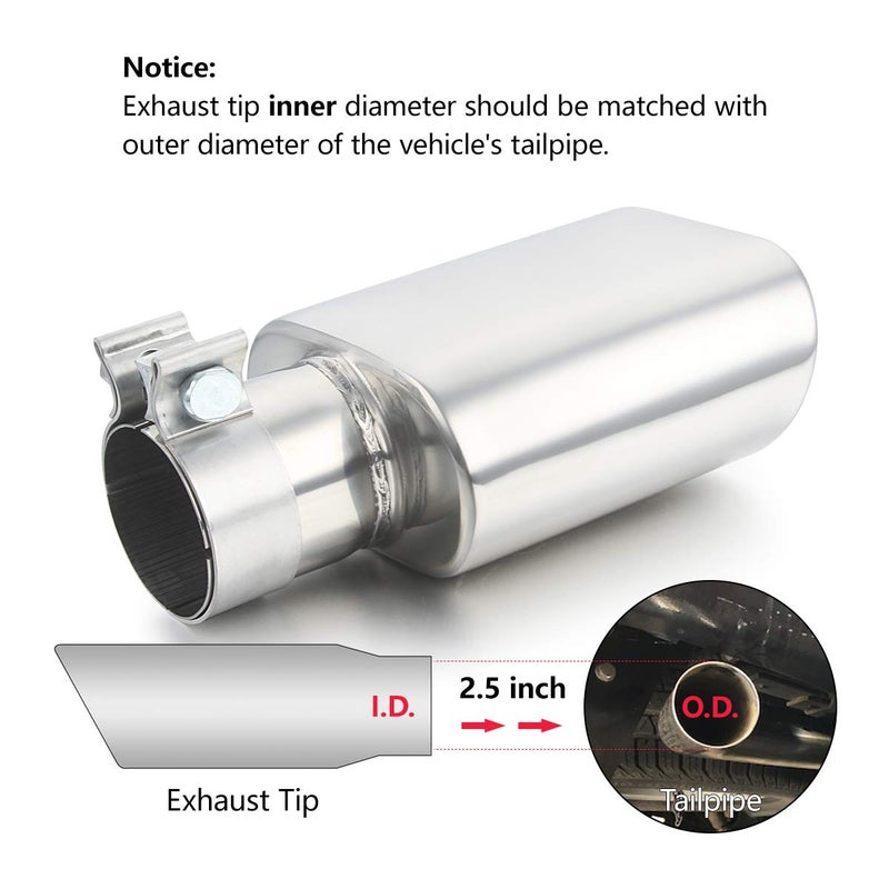 A-KARCK Rectangle Exhaust Tip 2.5" Inlet, A-KARCK Polished Square Exhaust Tailpipe Tip 3" x 5.5" Outlet 9.5" Long, Clamp on Design Easy Installation - Image 5